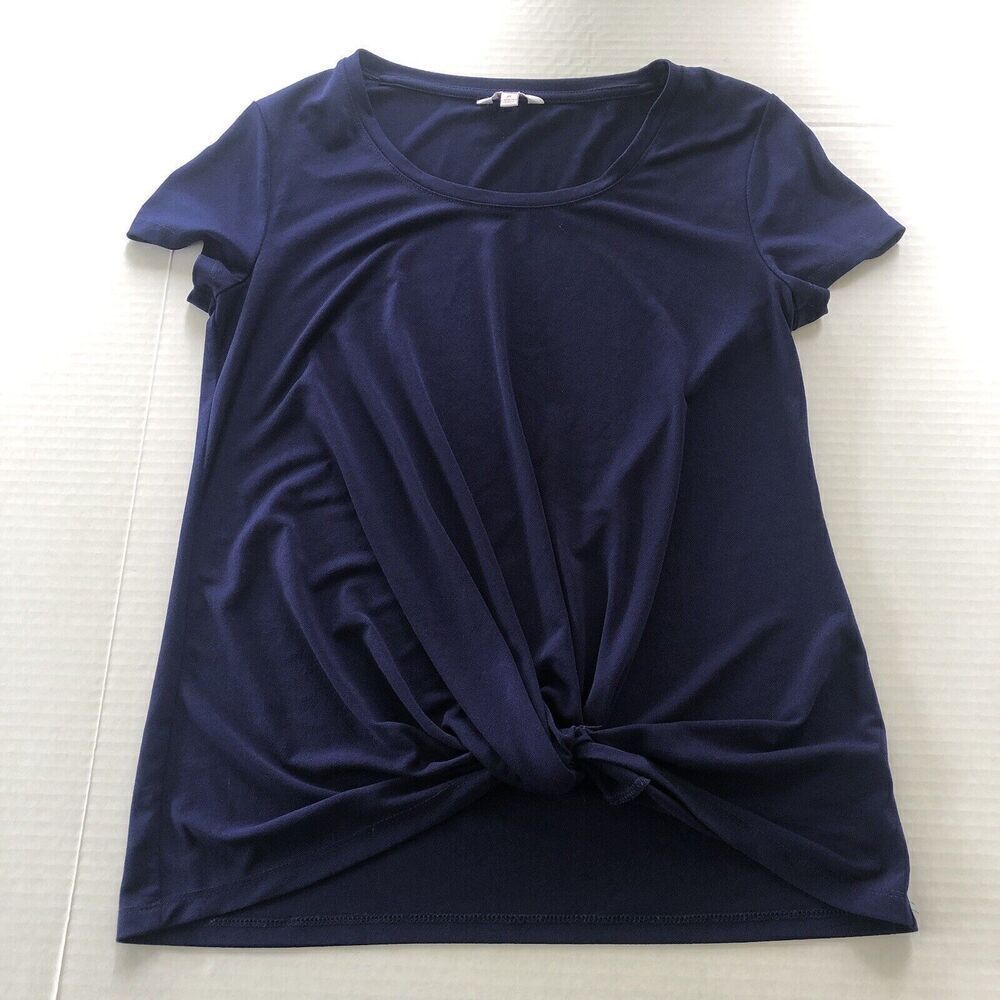 Candies Blue Short Sleeve Twist hem Blouse Sz M A3807